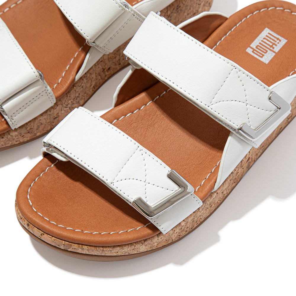 Fitflop Womens Slides - Remi Adjustable Leather - White - 501-NZCWER